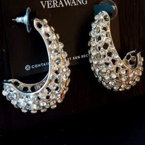 VERA WANG Glamorous Silver Clear Crystal 1.75" C Hoop Statement Earrings**NEW!